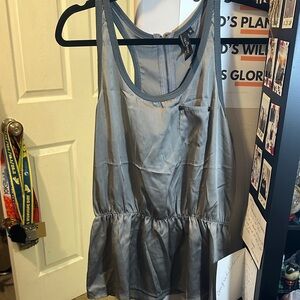 Black Poppy Silk Gray Peplum Tank Top